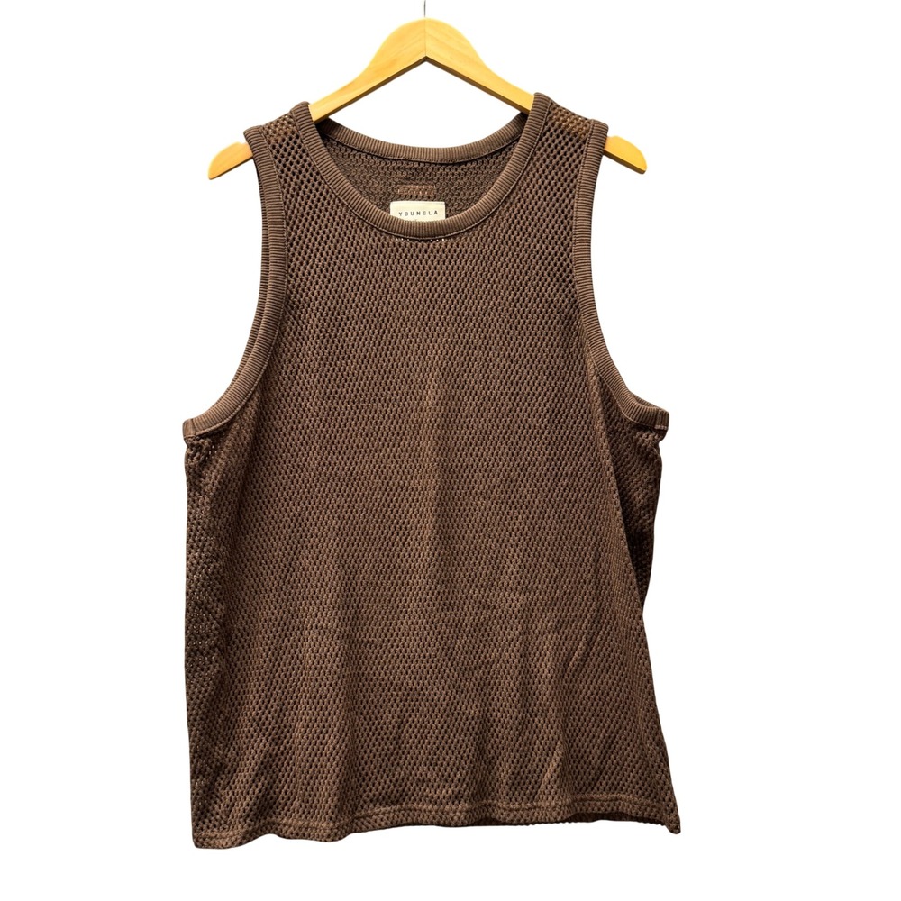 YoungLA Tank Top Mens Large Open Knit Mesh Brown Muscle Shirt Sleeveless